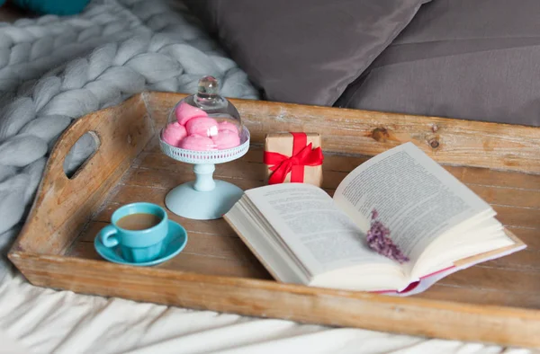 marshmallows, coffee, book and gift