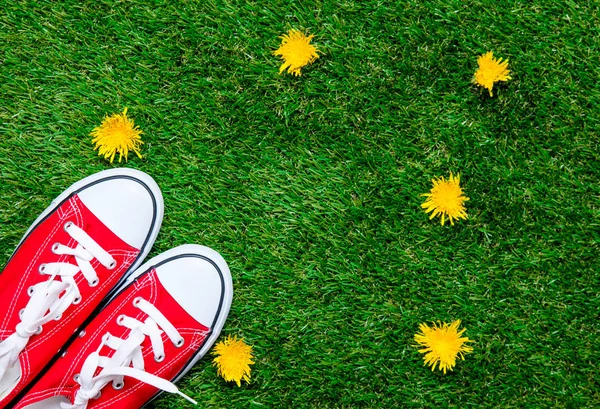 Zapatos de goma deportivos rojos — Foto de Stock