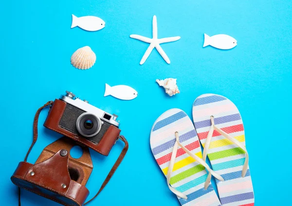 Havaikanische Flip-Flops und Fotokamera — Stockfoto