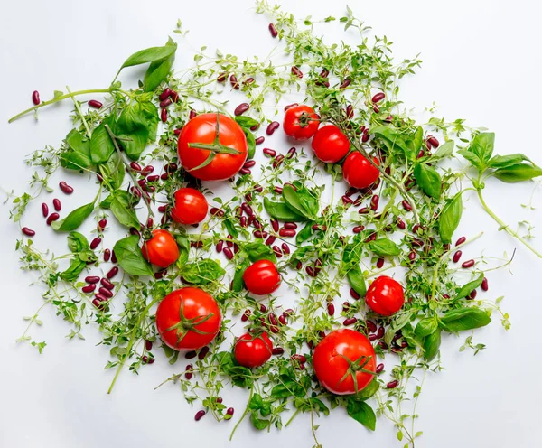 Kruiden en tomaten met bruine bonen — Stockfoto