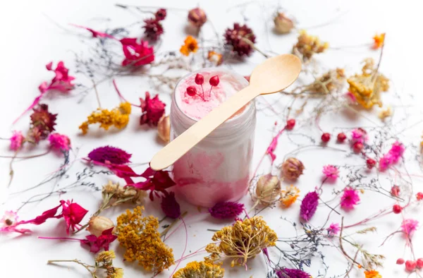Cream organic cosmetics with herbs — Stock Photo, Image