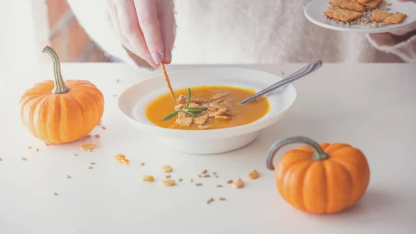Pumpkin soup with rosemary — Stock Photo, Image