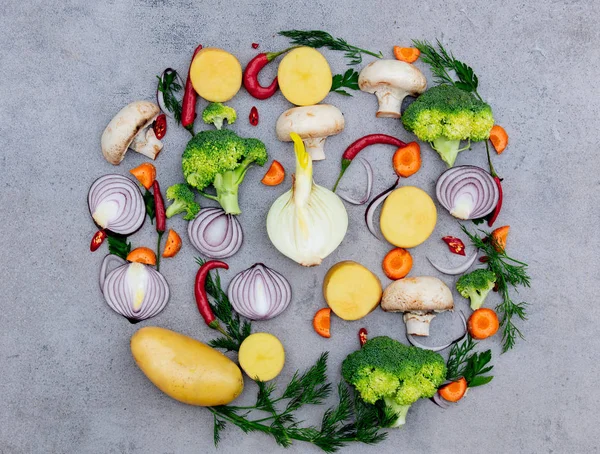 Vegetables Gray Background View — Stock Photo, Image