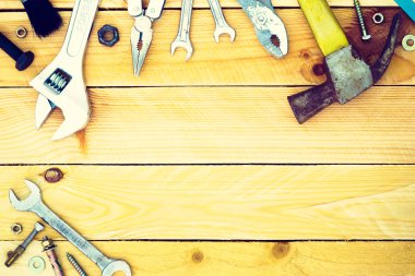 ahşap arka plan kopya alanı ile kullanışlı araçlar 