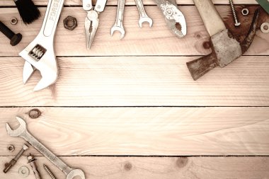 ahşap arka plan kopya alanı ile kullanışlı araçlar 