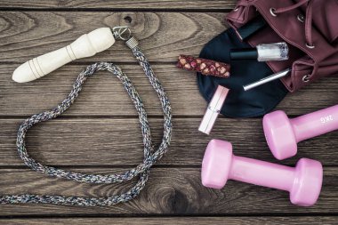 Kadınlar Excercise, Fitness ve kavram - üstten görünüm o çalışma