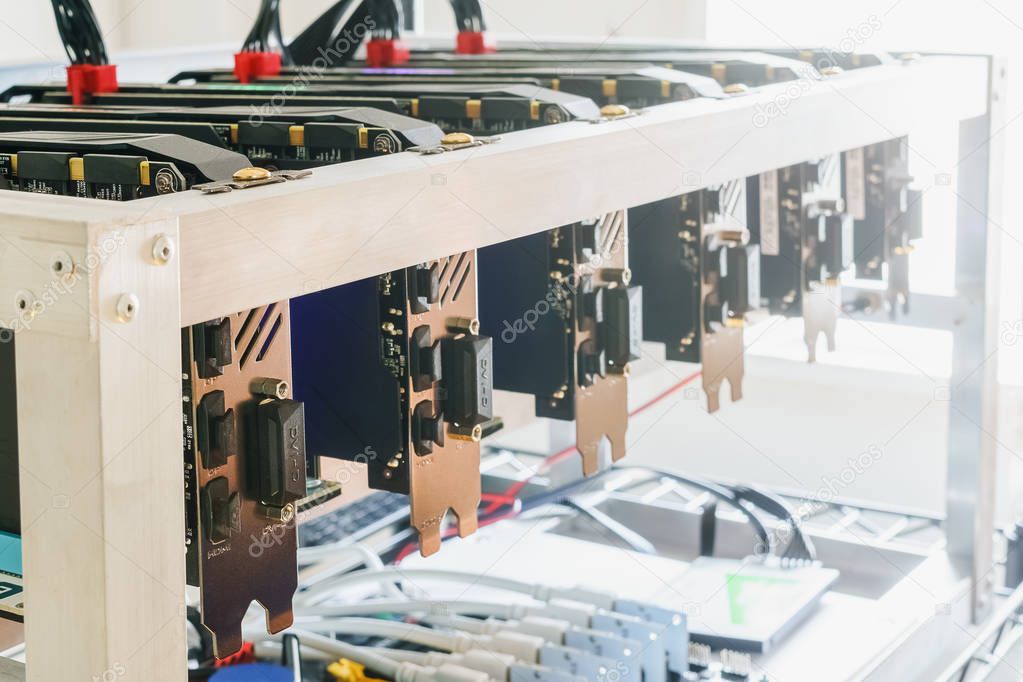 Cryptocurrency background (mining rig), Cryptocurrency mining ri