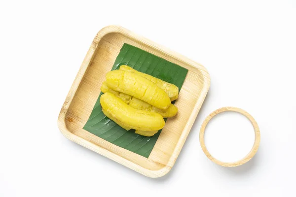 Sobremesa tailandesa Banana em xarope, sobremesa doce na Tailândia. Preservação — Fotografia de Stock
