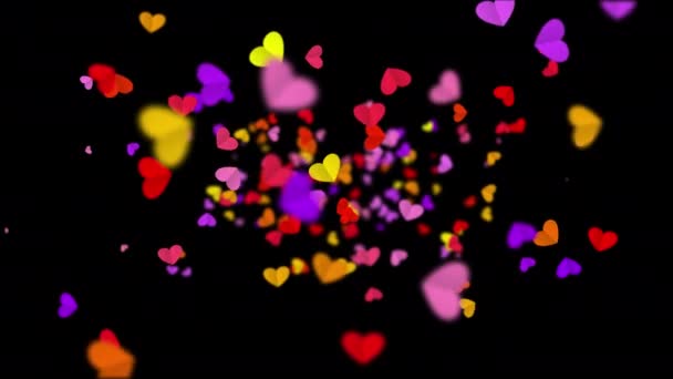 Zwevende Kleurrijke Harten Naadloze Lus Met Alfa Kanaal Geïsoleerd Liefde — Stockvideo