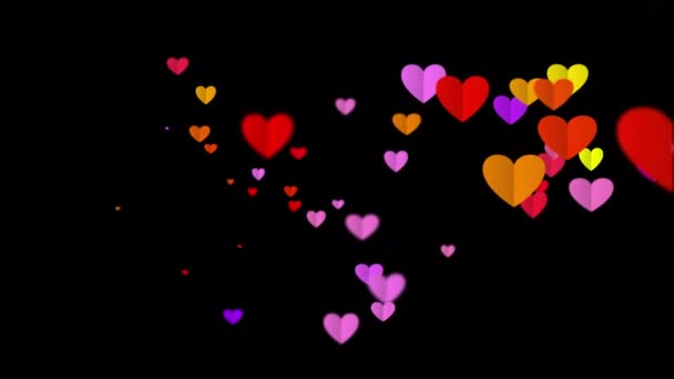 Плавающие Красочные Сердца Бесшовный Цикл Альфа Канал Изолирован Love Passion — стоковое видео