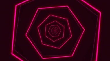 Neon Lights Hexagon Tüneli 'nin soyut arka planında sonu gelmeyen dikişsiz animasyon. Teknoloji video konsepti. Fütürist duvar kağıdı. 