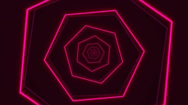 Abstrakcyjne Tło Neon Lights Hexagon Tunnel Niekończącej Się Animacji Pętli — Wideo stockowe