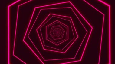 Neon Lights Hexagon Tüneli 'nin soyut arka planında sonu gelmeyen dikişsiz animasyon. Teknoloji video konsepti. Fütürist duvar kağıdı. 