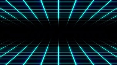 Blue grid background with glowing light moving, Seamless retro futuristic animation background. retro cyberspace grid net wirefram.