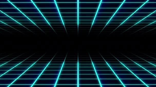 Blue Grid Background Glowing Light Moving Seamless Retro Futuristic Animation — 图库视频影像