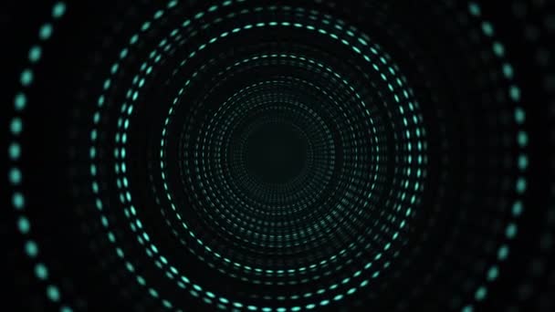 渦状サークルトンネル波状運動の背景の輝く抽象 光る円の移行と青のライト シームレスループ — ストック動画