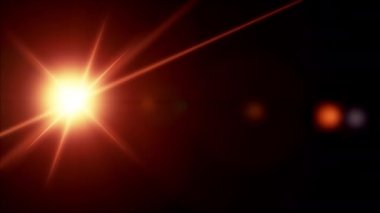 Optical lens flare effect bright orange light appearing on the left and move to the right on black background, 4K abstract CGI motion graphics and animated for transitions movement or overlay.