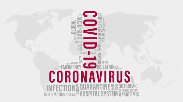 Covid Coronavirus Word Cloud Red Covid Words Grey Word Tag — Vector de stock