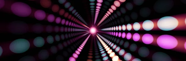 概要発光するトンネルの3Dイラストのレンダリング 要約音楽 ビジネステクノロジー広告の背景のためのデジタル背景Webバナーの概念 — ストック写真