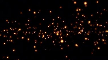Hareket eden turuncu parçacıkların canlandırılmasıyla soyut parçacıklar arkaplanı. Kusursuz döngü, siyah arkaplan 3D canlandırılmış dalgalar arkaplan olarak kullanılabilir veya üstüste konulabilir.