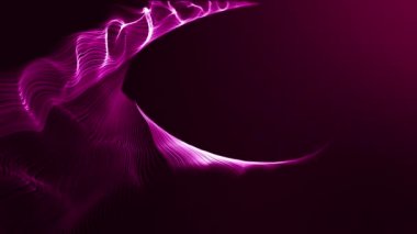 Soyut dijital pembe neon ışıklı uçan parçacıklar dizayn animasyonu. Bilim ve teknoloji arka planı için küçük parçacıkların hareket halindeki parlak ışıklar.. 