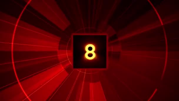Résumé Dix secondes de technologie futuriste Compte à rebours. Boîte de cube lumière 3D dix à zéro nombre compte à rebours avec fond rouge futuriste HUD. 10 à 0 Numérique rendu d'animation 3D . 