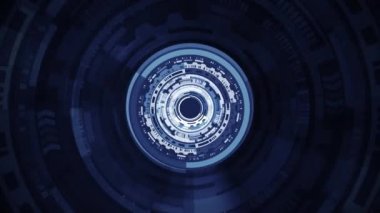 Daireleri olan soyut yüksek teknoloji geçmişi. 3D render dijital teknoloji bilim-kurgu HUD, Koyu mavi daire dişli makine element motor laboratuvarı Fütürist kullanıcı arayüzü elemanı bilim ve teknoloji için.