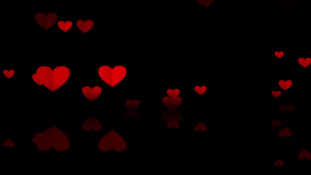 Fond animé. Coeurs volants en papier rouge avec réflexion au sol. Animation en boucle. Amour, passion et fond de concept de célébration pour la Saint-Valentin, Fête des Mères, anniversaire de mariage . 