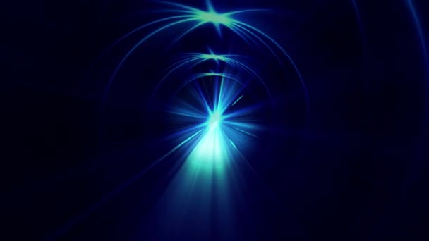 概要Sf映画 音楽ビデオ ビジュアルショー 放送テレビ データセンター サーバー インターネット高速のための移動フレア光速度と未来的なSf輝く緑の星のトンネル — ストック動画