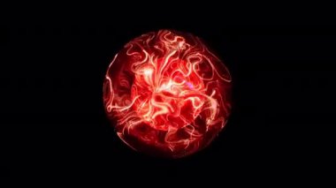 Kırmızı enerji bilim kurgu plazma topu alfa kanalında izole edildi. Alfa Kanalı ile parlayan soyut dairesel UI elementi. Aydınlatılmış geometrik daire ve küre şekilleri dönüşüyor.. 
