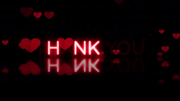 美しい赤いハートの背景を持つテキストメッセージを明らかにありがとうございました 床に反射して明るい赤ネオンをありがとうございました あなたのビデオを促進するためのバナー点滅ネオンサインスタイルありがとう — ストック動画