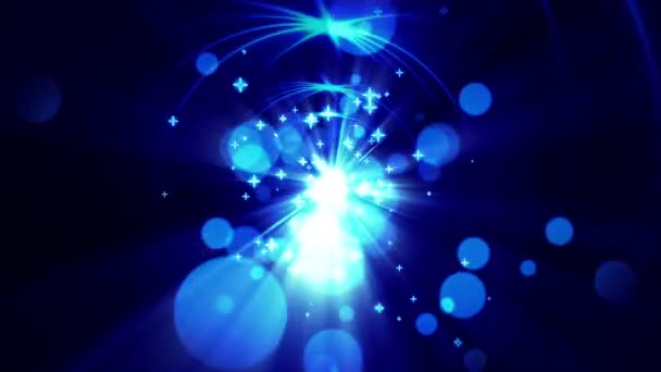 4K美しいボケと輝く星の光ループアニメーション トレンドの未来的な青い粒子抽象的な背景 シームレスなループだ ボークライトだ メリークリスマスとハッピーニューイヤーのための青いグリッター — ストック動画