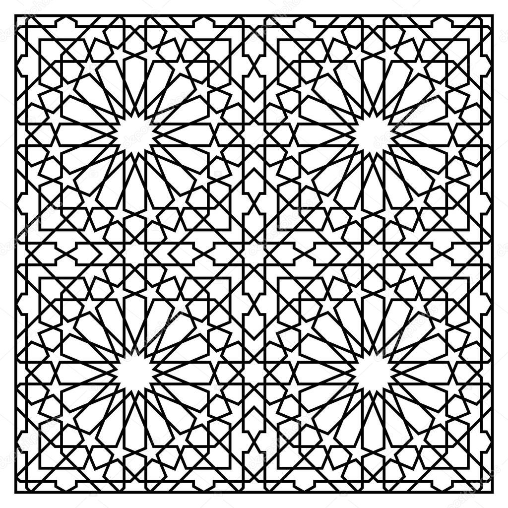 Template for laser cutting. Decorative panel with oriental geometric pattern.