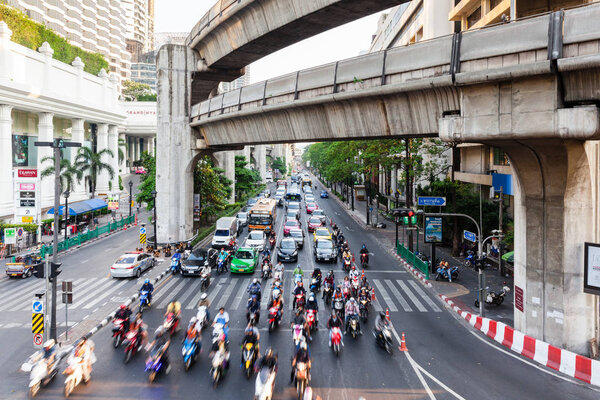 BANGKOK, THAILAND - APRIL 25: Traffic on the streets of Bangkok on April 25, 2016 in Bangkok, Thailand.