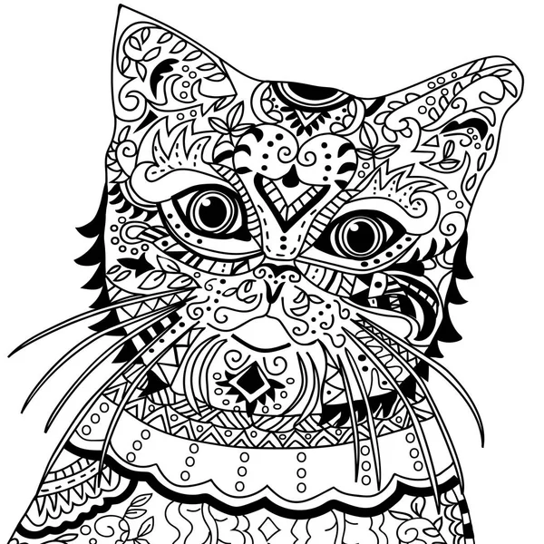 Tête de chat avec ornement vintage — Image vectorielle