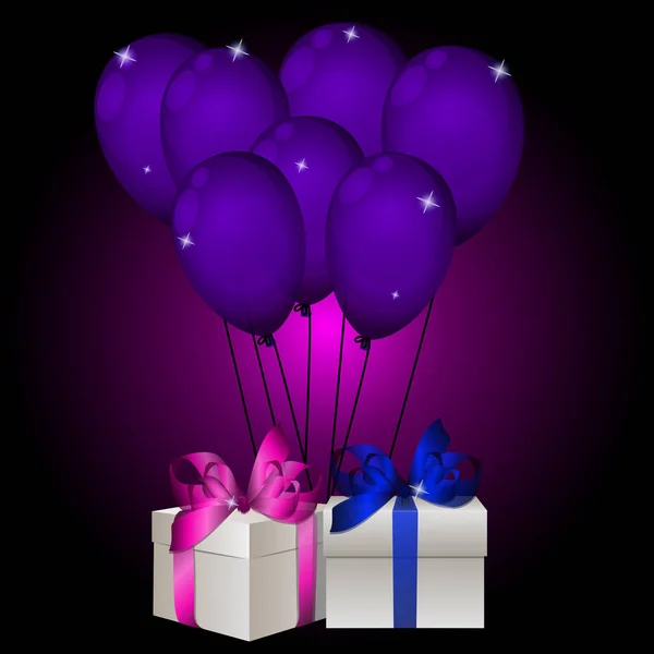 Caja de regalo real con globos — Vector de stock