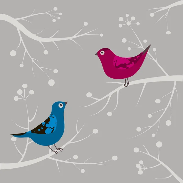 Зимняя карта с птицами — стоковый вектор