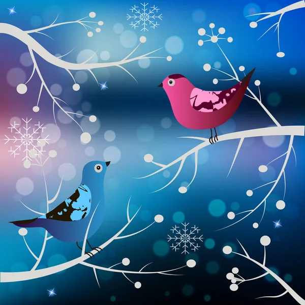 Winterkarte mit Vögeln — Stockvektor