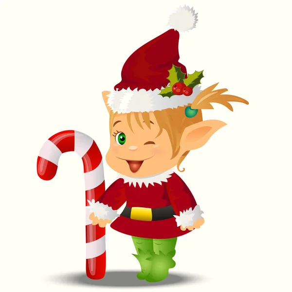 Happy Smiling Boy Christmas Santa s Elf — Stock Vector