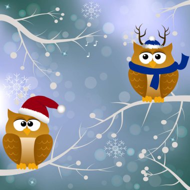 kuşlar ile kış kartı