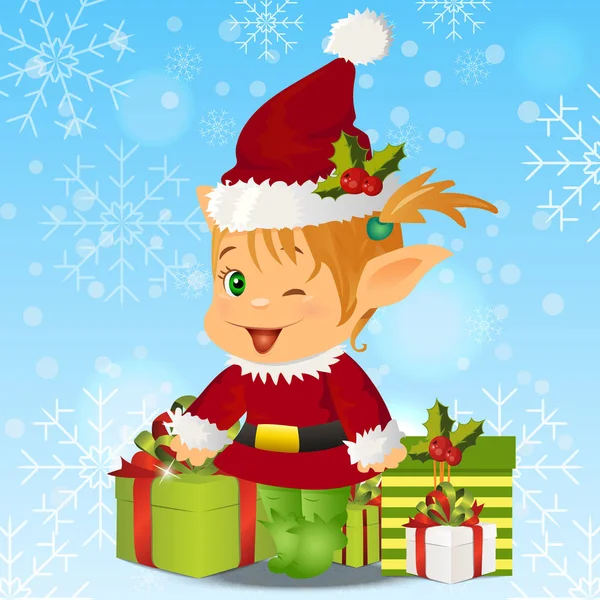 Happy Smiling Boy Christmas Santa s Elf — Stock Vector