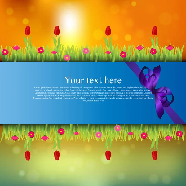 Banner con hierba y flores — Vector de stock