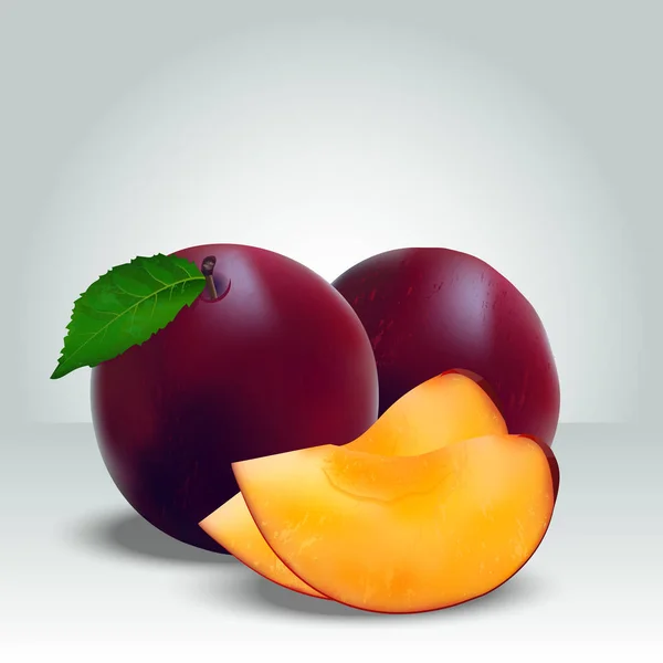 Fructe de prune coapte întregi — Vector de stoc