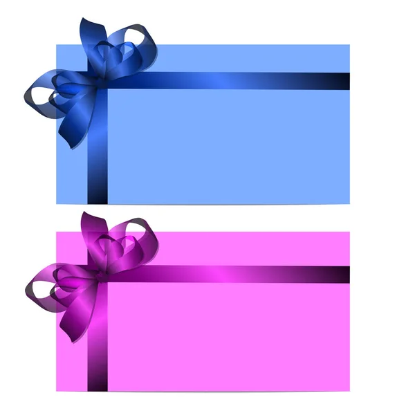 Κάρτες δώρων με ρεαλιστική πολύχρωμες κορδέλες — Διανυσματικό Αρχείο