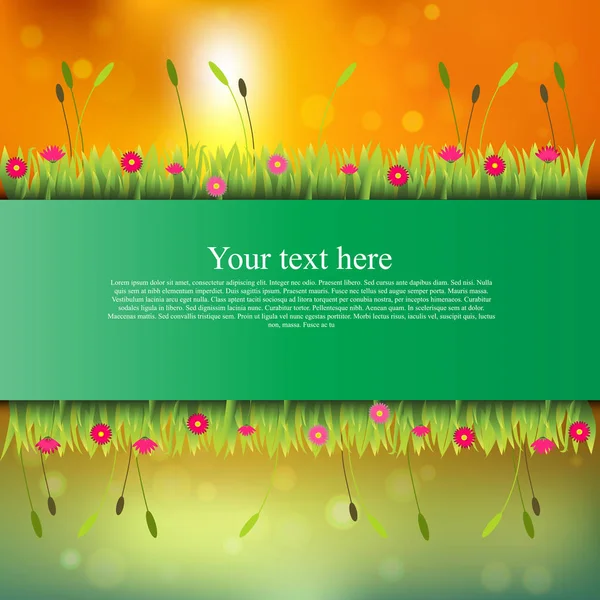 Banner with grass and flowers — Stock Vector