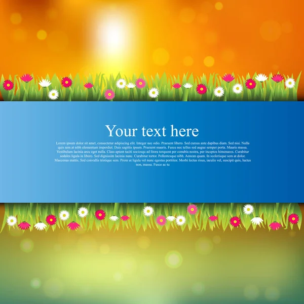 Banner with grass and flowers — Stock Vector