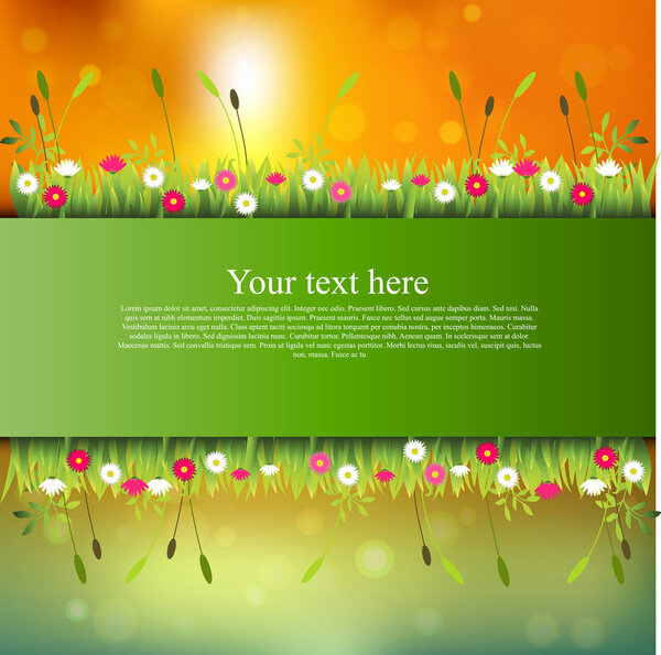 banner with grass and flowers