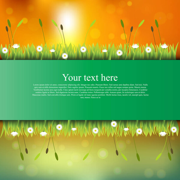 banner with grass and flowers
