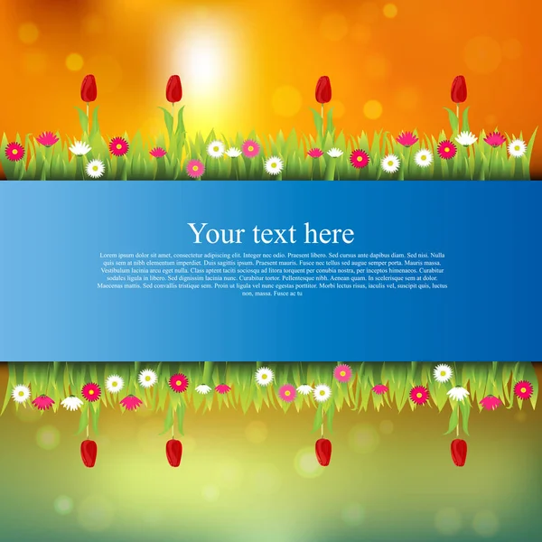 Banner with grass and flowers — Stock Vector