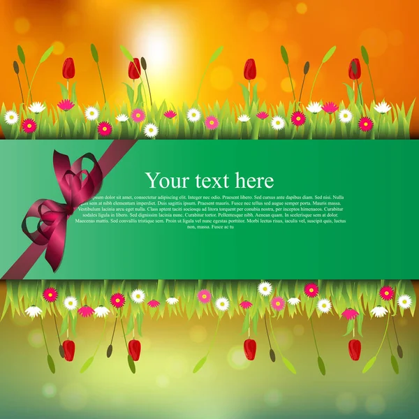 Banner met gras en bloemen — Stockvector